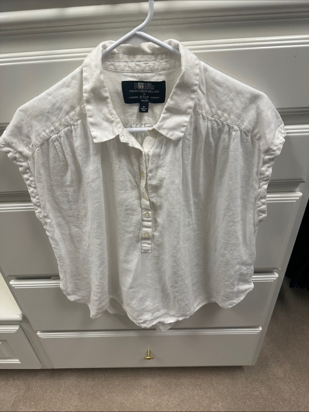 J. Crew White 100% Linen Short Sleeve Buttoned Polo